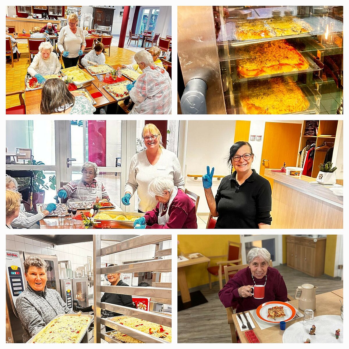 Collage mit Bildern des Pizzabackens
