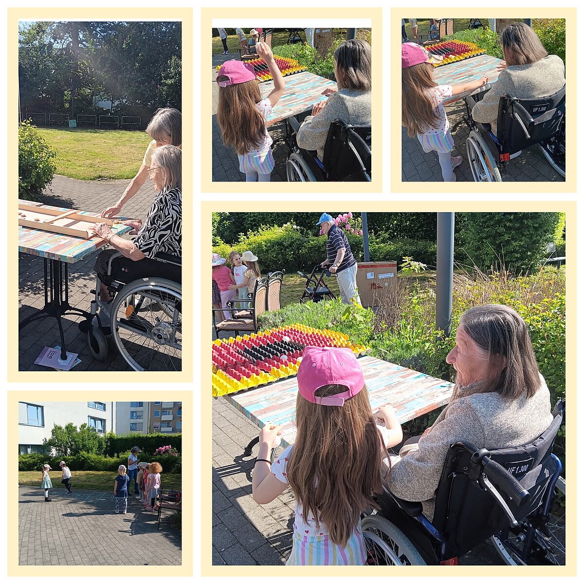 Kinder spielen mit unseren Bewohnern im Garten