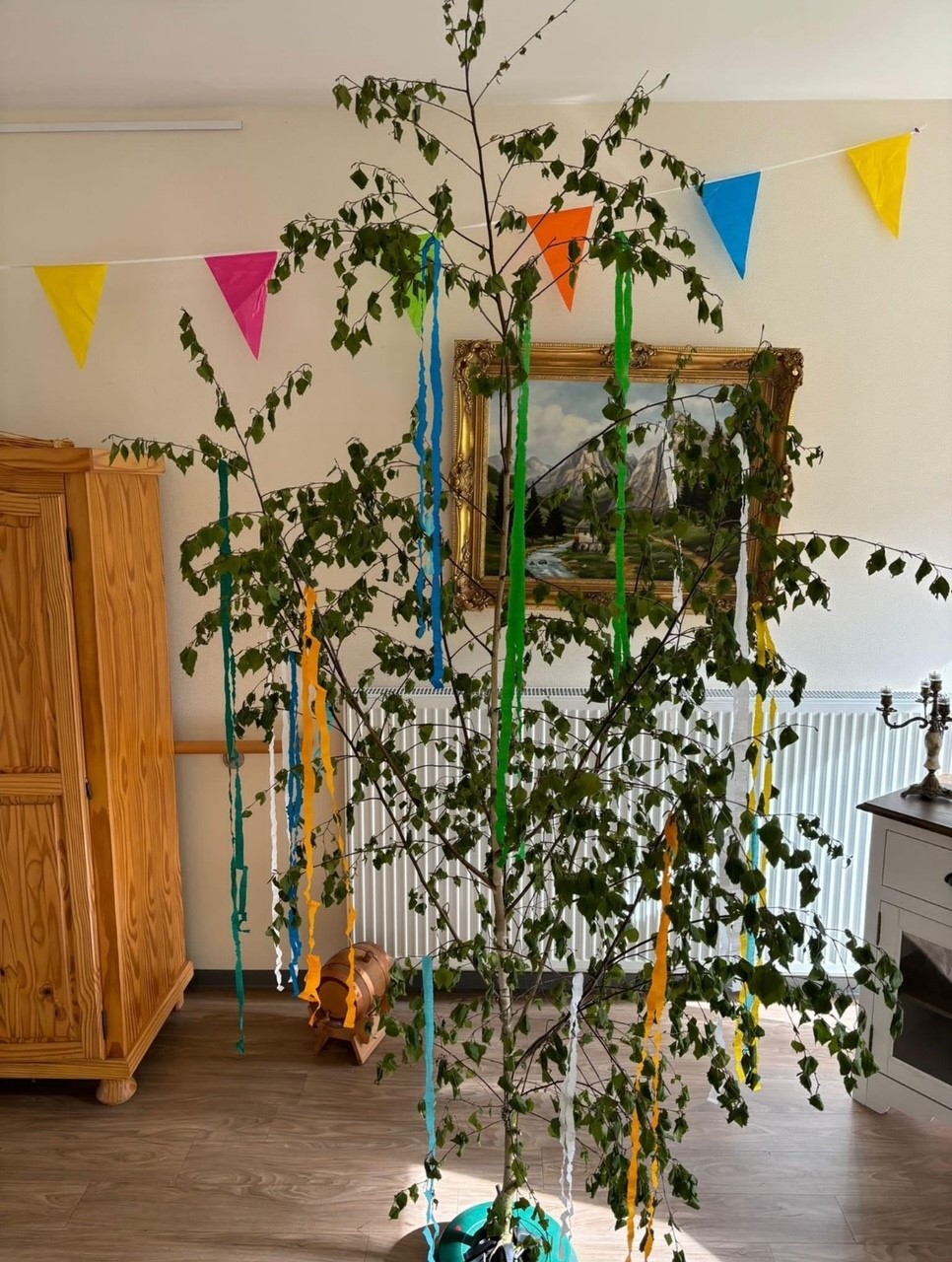 Ein geschmückter Maibaum im Alloheim "Theresiahaus"
